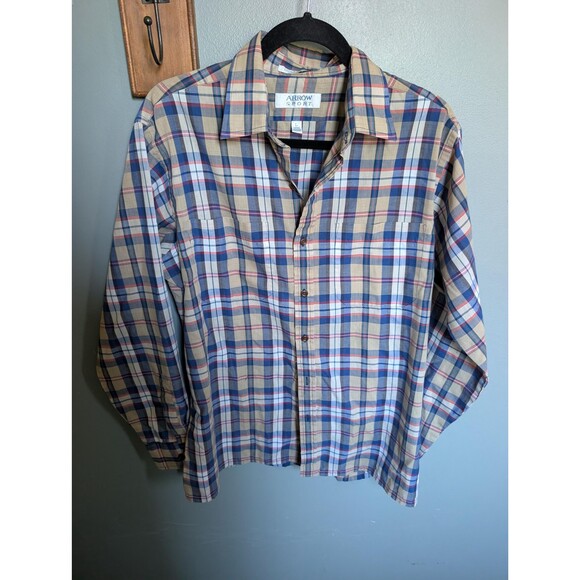 Vintage Blue Plaid Long Sleeve Button Up Shirt Size L by Arrow Sport - Picture 9 of 9
